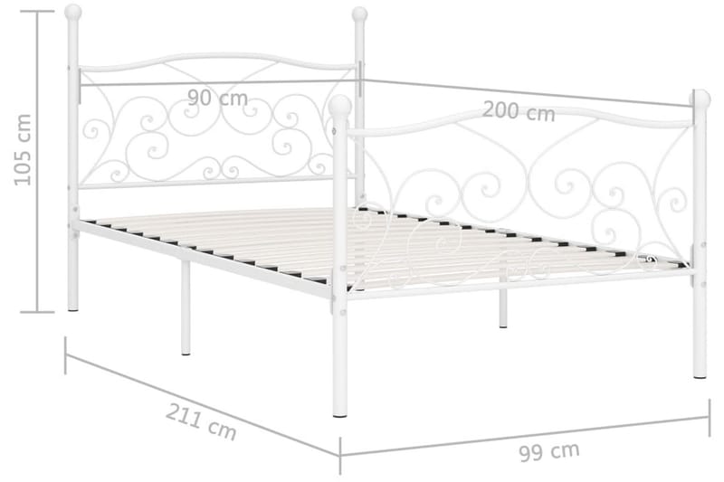 Sängynrunko sälepohjalla valkoinen metalli 90x200 cm - Valkoinen - Huonekalut - Sänky - Sänkykehikot & sängynrungot