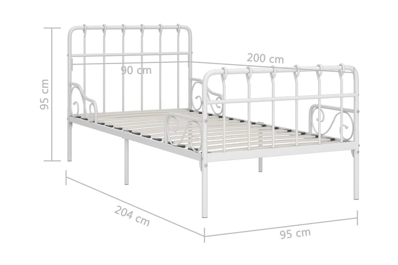 Sängynrunko sälepohjalla valkoinen metalli 90x200 cm - Valkoinen - Huonekalut - Sänky - Sänkykehikot & sängynrungot