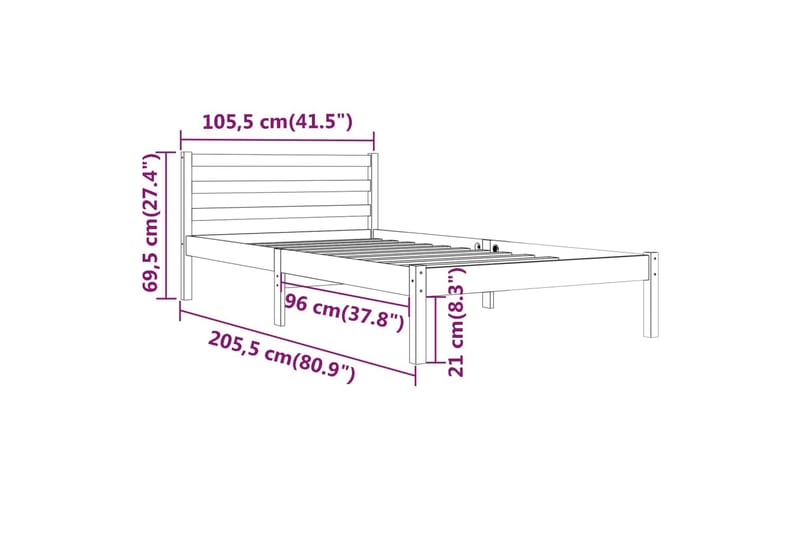 Sängynrunko täysi mänty 100x200 cm - Ruskea - Huonekalut - Sänky - Sänkykehikot & sängynrungot
