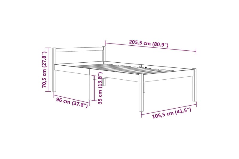 Sängynrunko täysi mänty 100x200 cm - Ruskea - Huonekalut - Sänky - Sänkykehikot & sängynrungot
