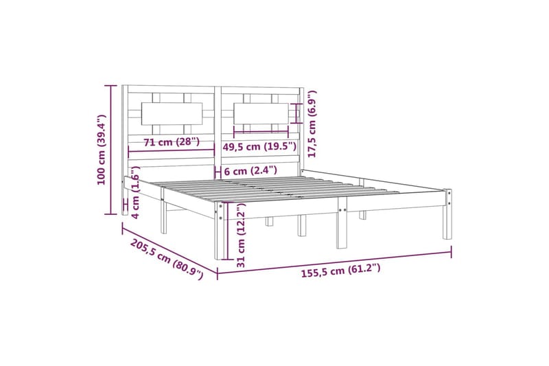 Sängynrunko täysi mänty 150x200 cm 5FT King Size - Ruskea - Huonekalut - Sänky - Sänkykehikot & sängynrungot
