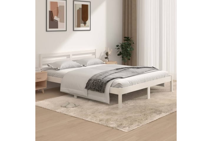 Sängynrunko täysi mänty 150x200 cm valkoinen 5FT King Size - Valkoinen - Sänkykehikot & sängynrungot