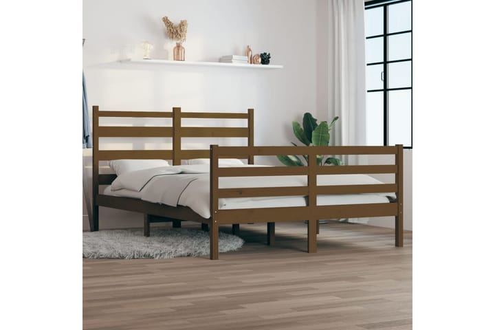 Sängynrunko täysi mänty 160x200 cm hunajanruskea - Ruskea - Sänkykehikot & sängynrungot