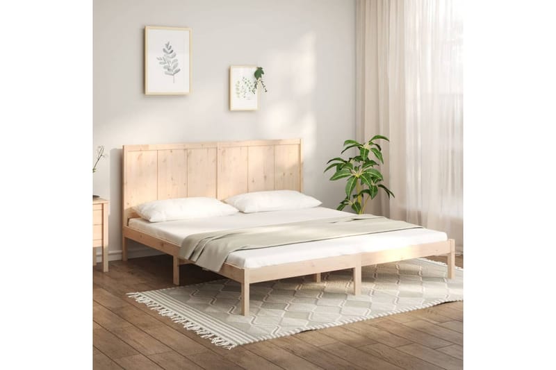 Sängynrunko täysi mänty 200x200 cm - Ruskea - Huonekalut - Sänky - Sänkykehikot & sängynrungot
