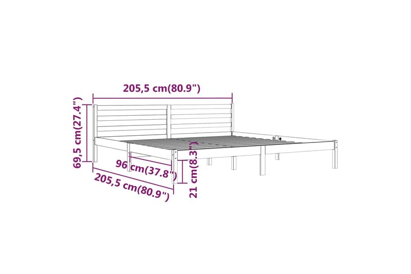 Sängynrunko täysi mänty 200x200 cm - Ruskea - Sänkykehikot & sängynrungot