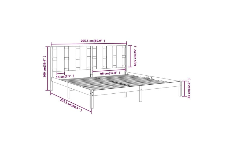 Sängynrunko täysi mänty 200x200 cm - Ruskea - Huonekalut - Sänky - Sänkykehikot & sängynrungot