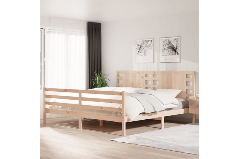 Sängynrunko täysi mänty 200x200 cm - Ruskea - Huonekalut - Sänky - Sänkykehikot & sängynrungot