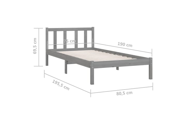 Sängynrunko täysi mänty harmaa 75x190 cm UK Small Single - Sänkykehikot & sängynrungot