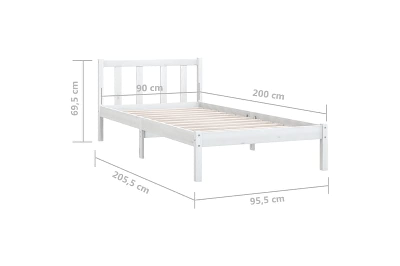 Sängynrunko täysi mänty valkoinen 90x200 cm - Huonekalut - Sänky - Sänkykehikot & sängynrungot
