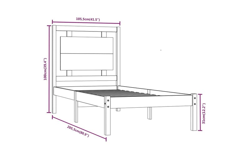 Sängynrunko täysi puu 100x200 cm - Ruskea - Huonekalut - Sänky - Sänkykehikot & sängynrungot