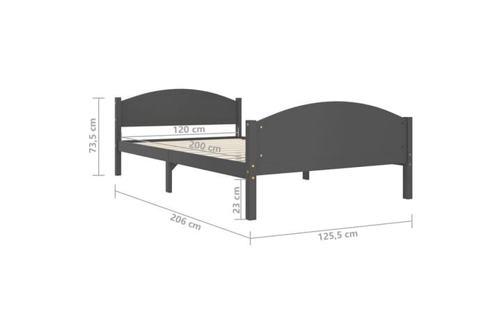 Sängynrunko tummanharmaa täysi mänty 120x200 cm - Harmaa - Sänkykehikot & sängynrungot
