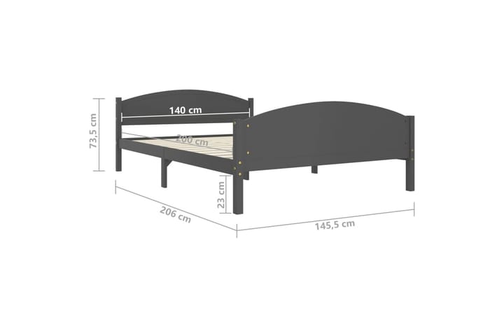 Sängynrunko tummanharmaa täysi mänty 140x200 cm - Harmaa - Sänkykehikot & sängynrungot