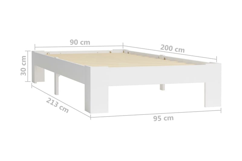 Sängynrunko valkoinen mänty 90x200 cm - Valkoinen - Huonekalut - Sänky - Sänkykehikot & sängynrungot