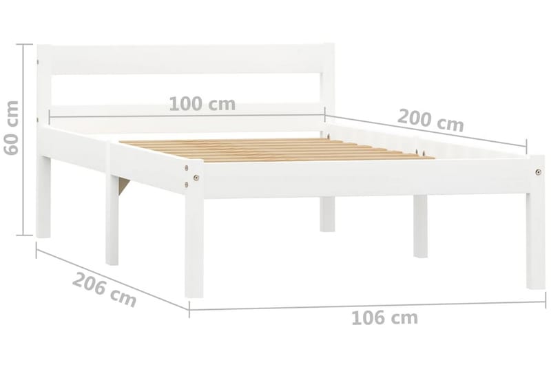 Sängynrunko valkoinen täysi mänty 100x200 cm - Valkoinen - Huonekalut - Sänky - Sänkykehikot & sängynrungot