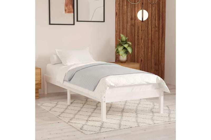Sängynrunko valkoinen täysi mänty 100x200 cm - Valkoinen - Huonekalut - Sänky - Sänkykehikot & sängynrungot