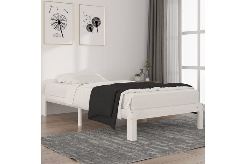 Sängynrunko valkoinen täysi mänty 100x200 cm - Valkoinen - Huonekalut - Sänky - Sänkykehikot & sängynrungot