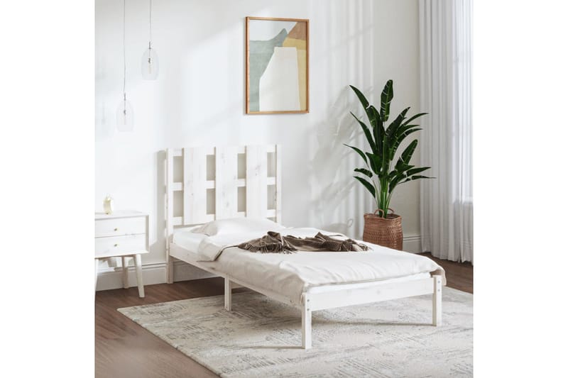 Sängynrunko valkoinen täysi mänty 100x200 cm - Valkoinen - Huonekalut - Sänky - Sänkykehikot & sängynrungot