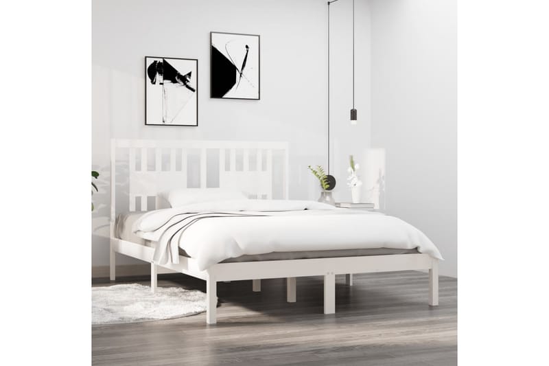 Sängynrunko valkoinen täysi mänty 120x200 cm - Valkoinen - Huonekalut - Sänky - Sänkykehikot & sängynrungot
