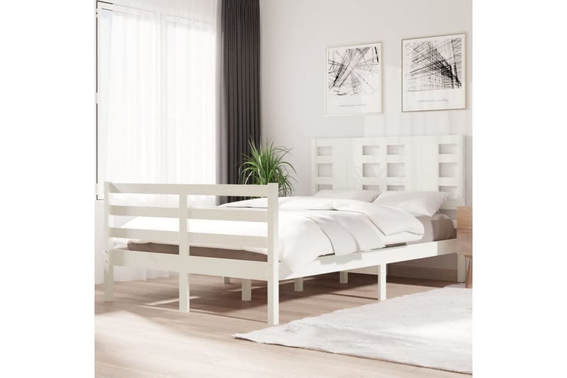 Sängynrunko valkoinen täysi mänty 120x200 cm - Valkoinen - Huonekalut - Sänky - Sänkykehikot & sängynrungot