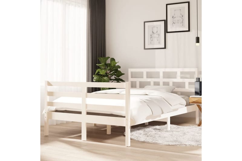 Sängynrunko valkoinen täysi mänty 120x200 cm - Valkoinen - Huonekalut - Sänky - Sänkykehikot & sängynrungot