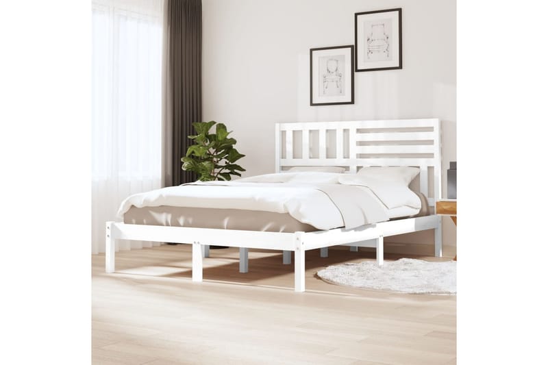Sängynrunko valkoinen täysi mänty 140x190 cm - Valkoinen - Huonekalut - Sänky - Sänkykehikot & sängynrungot