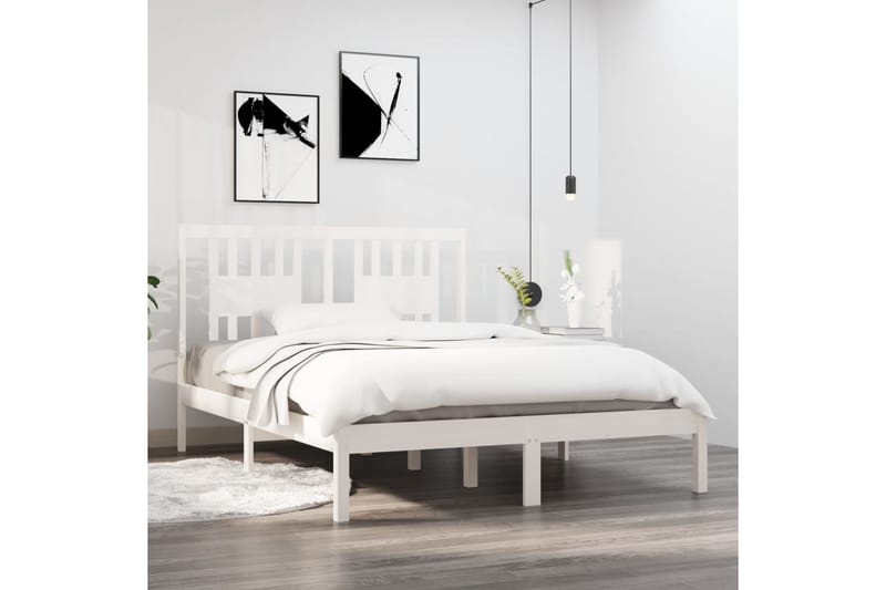 Sängynrunko valkoinen täysi mänty 140x190 cm - Valkoinen - Huonekalut - Sänky - Sänkykehikot & sängynrungot