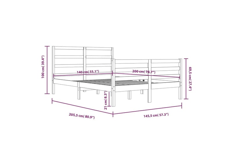 Sängynrunko valkoinen täysi mänty 140x200 cm - Valkoinen - Sänkykehikot & sängynrungot