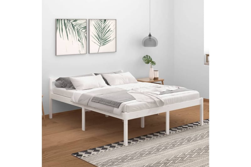 Sängynrunko valkoinen täysi mänty 160x200 cm - Valkoinen - Huonekalut - Sänky - Sänkykehikot & sängynrungot