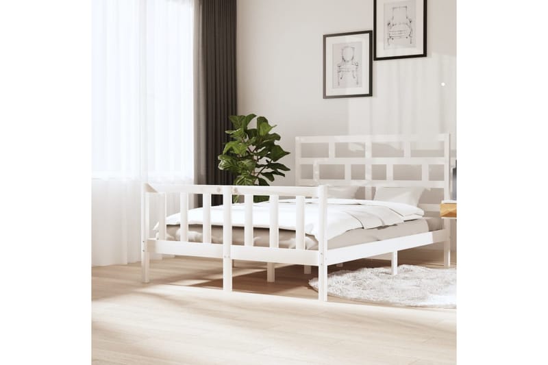 Sängynrunko valkoinen täysi mänty 160x200 cm - Valkoinen - Huonekalut - Sänky - Sänkykehikot & sängynrungot
