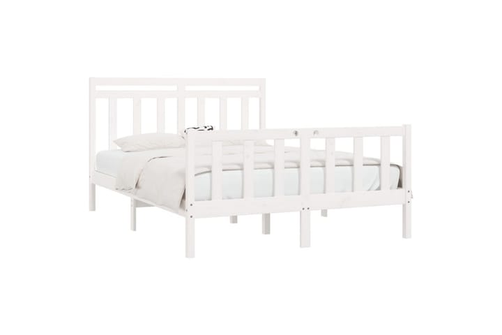 Sängynrunko valkoinen täysi mänty 160x200 cm - Valkoinen - Sänkykehikot & sängynrungot
