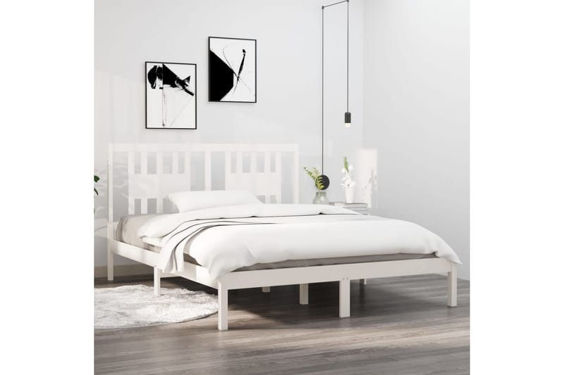 Sängynrunko valkoinen täysi mänty 160x200 cm - Valkoinen - Huonekalut - Sänky - Sänkykehikot & sängynrungot