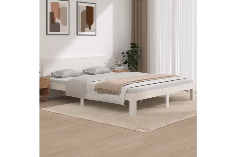 Sängynrunko valkoinen täysi mänty 160x200 cm - Valkoinen - Huonekalut - Sänky - Sänkykehikot & sängynrungot