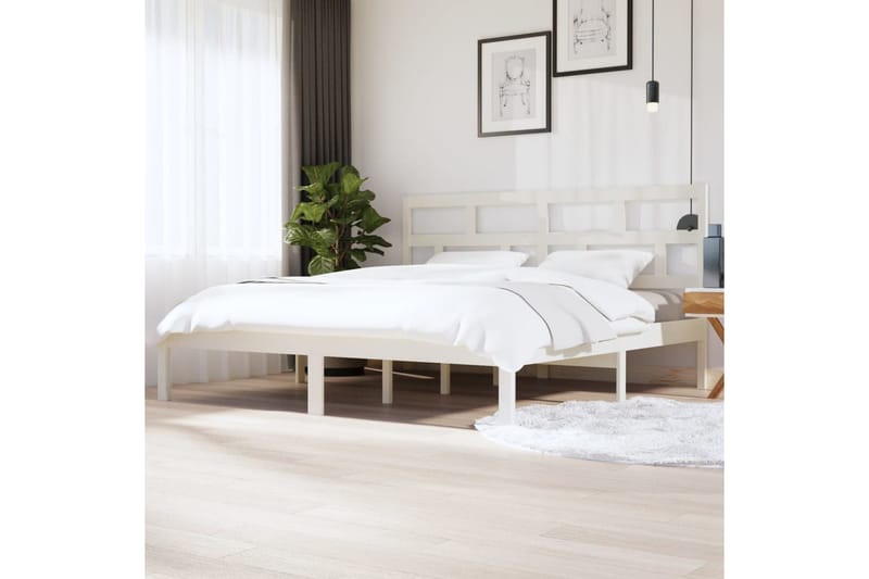 Sängynrunko valkoinen täysi mänty 200x200 cm - Valkoinen - Huonekalut - Sänky - Sänkykehikot & sängynrungot