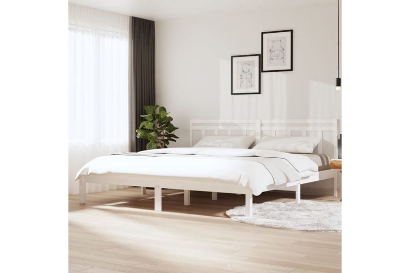 Sängynrunko valkoinen täysi mänty 200x200 cm - Valkoinen - Huonekalut - Sänky - Sänkykehikot & sängynrungot