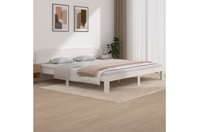 Sängynrunko valkoinen täysi mänty 200x200 cm - Valkoinen - Huonekalut - Sänky - Sänkykehikot & sängynrungot