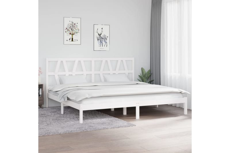 Sängynrunko valkoinen täysi mänty 200x200 cm - Valkoinen - Huonekalut - Sänky - Sänkykehikot & sängynrungot