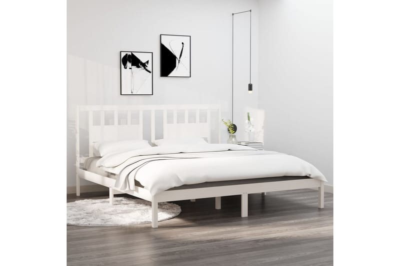 Sängynrunko valkoinen täysi mänty 200x200 cm - Valkoinen - Huonekalut - Sänky - Sänkykehikot & sängynrungot