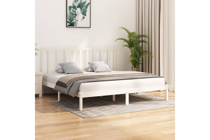 Sängynrunko valkoinen täysi mänty 200x200 cm - Valkoinen - Sänkykehikot & sängynrungot