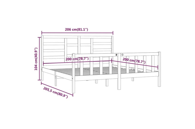 Sängynrunko valkoinen täysi mänty 200x200 cm - Valkoinen - Huonekalut - Sänky - Sänkykehikot & sängynrungot