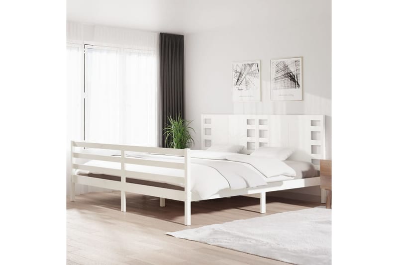 Sängynrunko valkoinen täysi mänty 200x200 cm - Valkoinen - Huonekalut - Sänky - Sänkykehikot & sängynrungot
