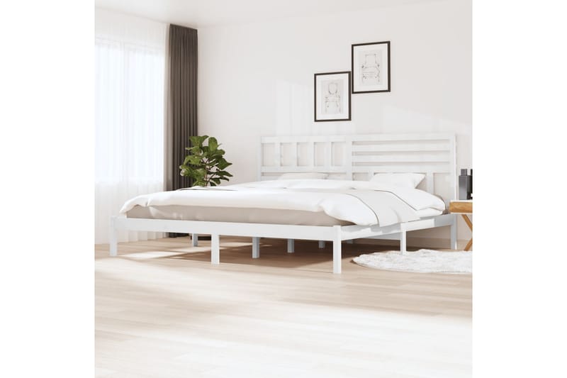 Sängynrunko valkoinen täysi mänty 200x200 cm - Valkoinen - Huonekalut - Sänky - Sänkykehikot & sängynrungot