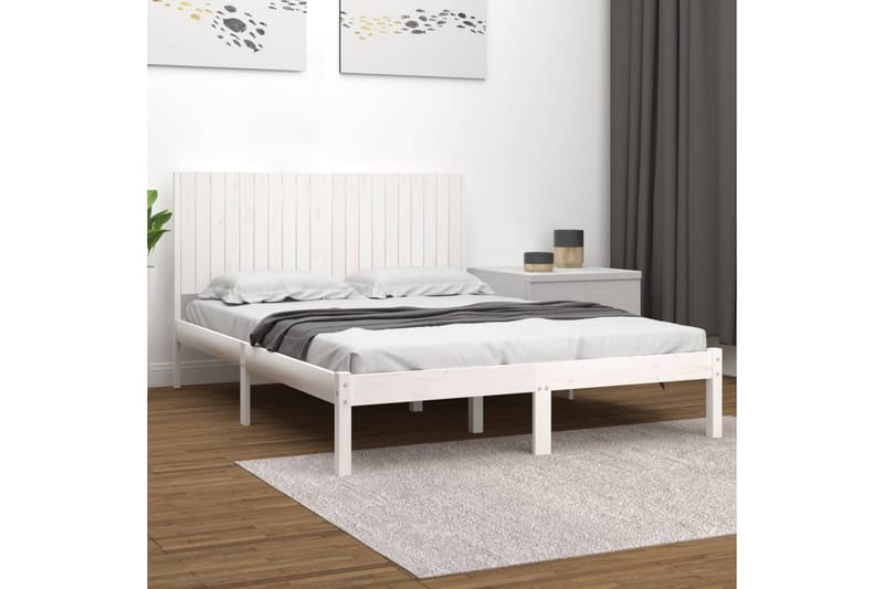 Sängynrunko valkoinen täysi mänty 200x200 cm - Valkoinen - Huonekalut - Sänky - Sänkykehikot & sängynrungot