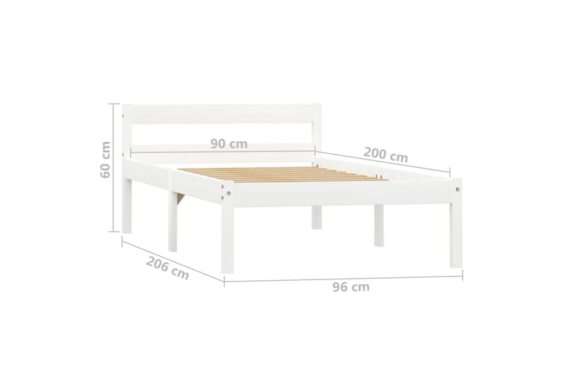 Sängynrunko valkoinen täysi mänty 90x200 cm - Valkoinen - Huonekalut - Sänky - Sänkykehikot & sängynrungot