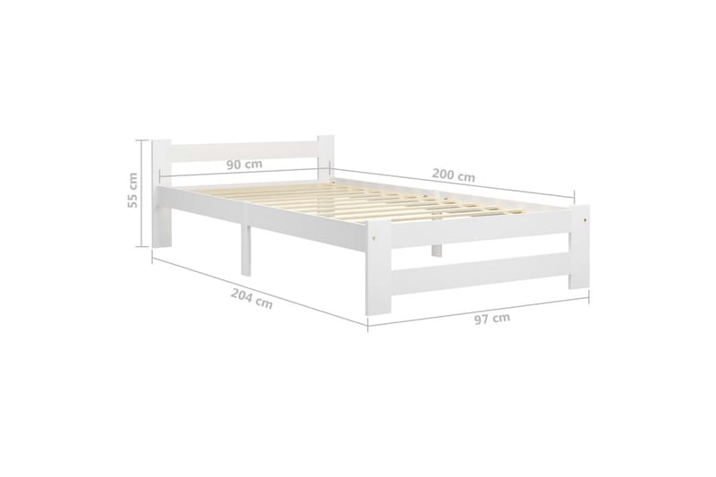 Sängynrunko valkoinen täysi mänty 90x200 cm - Valkoinen - Huonekalut - Sänky - Sänkykehikot & sängynrungot