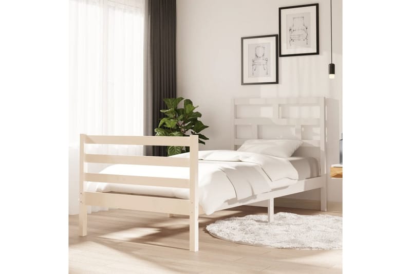 Sängynrunko valkoinen täysi mänty 90x200 cm - Valkoinen - Huonekalut - Sänky - Sänkykehikot & sängynrungot