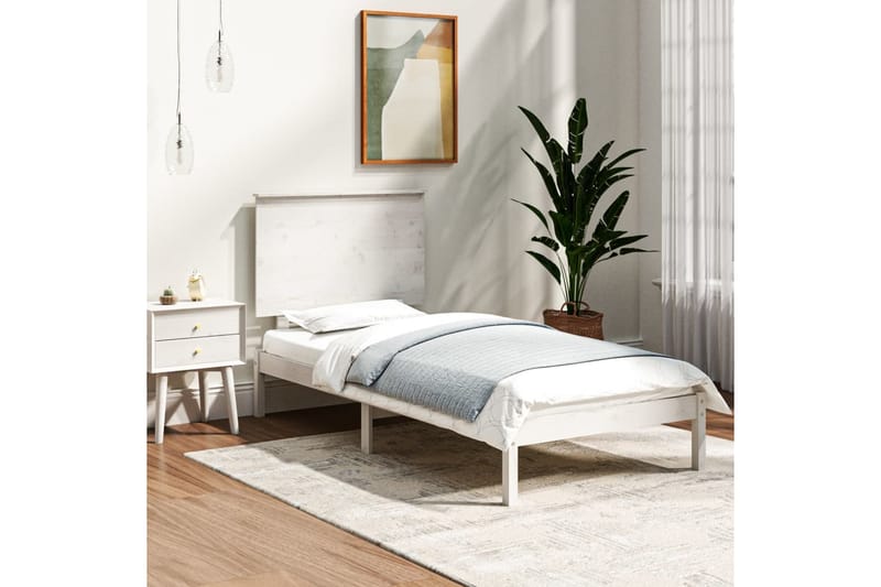 Sängynrunko valkoinen täysi mänty 90x200 cm - Valkoinen - Huonekalut - Sänky - Sänkykehikot & sängynrungot