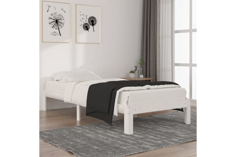 Sängynrunko valkoinen täysi mänty 90x200 cm - Valkoinen - Huonekalut - Sänky - Sänkykehikot & sängynrungot