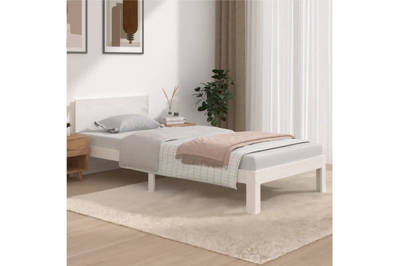 Sängynrunko valkoinen täysi mänty 90x200 cm - Valkoinen - Huonekalut - Sänky - Sänkykehikot & sängynrungot