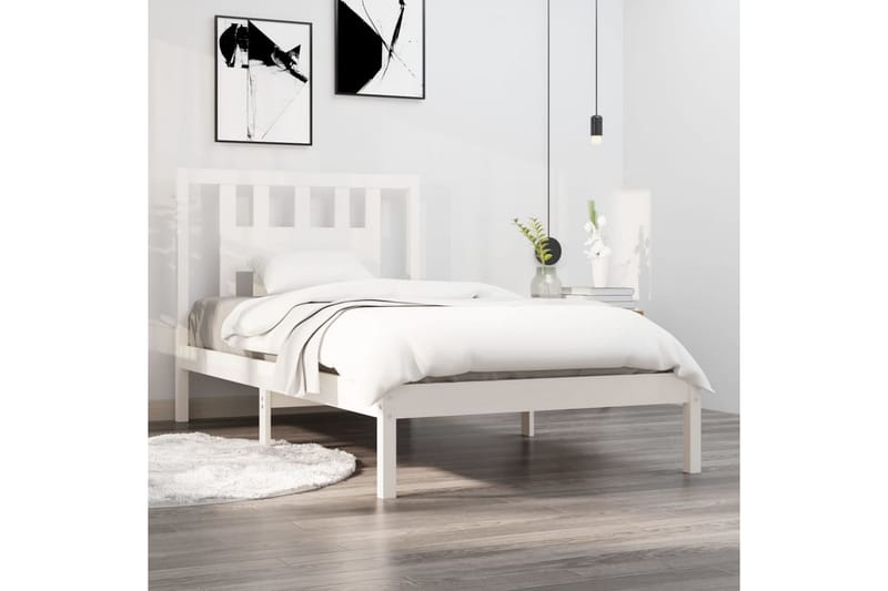 Sängynrunko valkoinen täysi mänty 90x200 cm - Valkoinen - Huonekalut - Sänky - Sänkykehikot & sängynrungot
