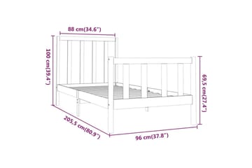 Sängynrunko valkoinen täysi mänty 90x200 cm - Valkoinen - Huonekalut - Sänky - Sänkykehikot & sängynrungot
